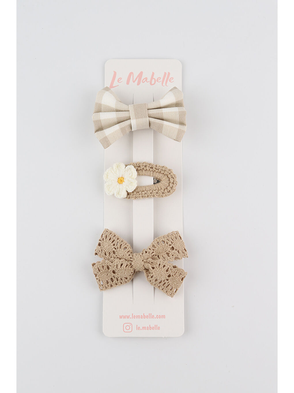 Bej Vizon Örgü Çiçek 3'lü Toka Set