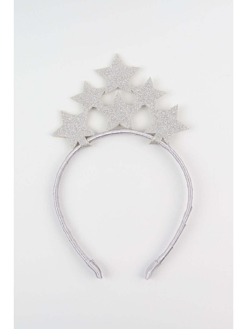 Gri Gümüş Sıralı Yıldız Simli Kız Çocuk Taç-1