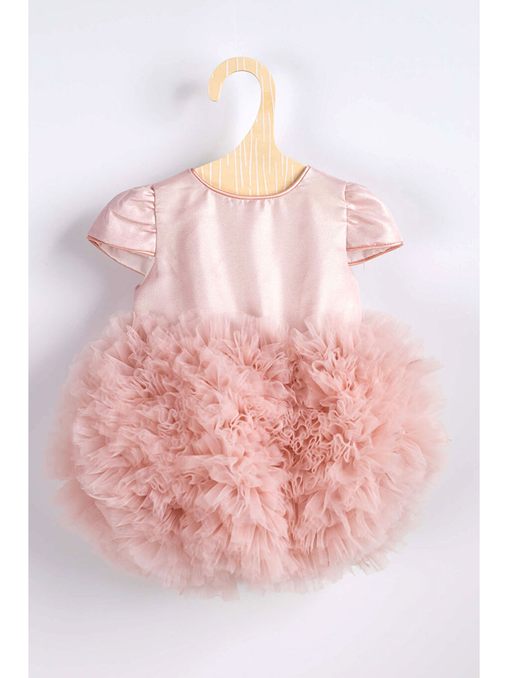 Pembe Pudra Kısa Kollu Tütülü Bebek Prenses Elbise - Lina-2