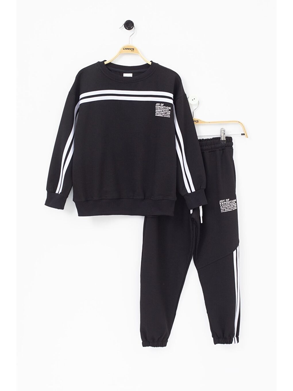 Siyah Şerit Detaylı Bisiklet Yaka Erkek Çocuk Basic Eşofman Takımı 21260-1