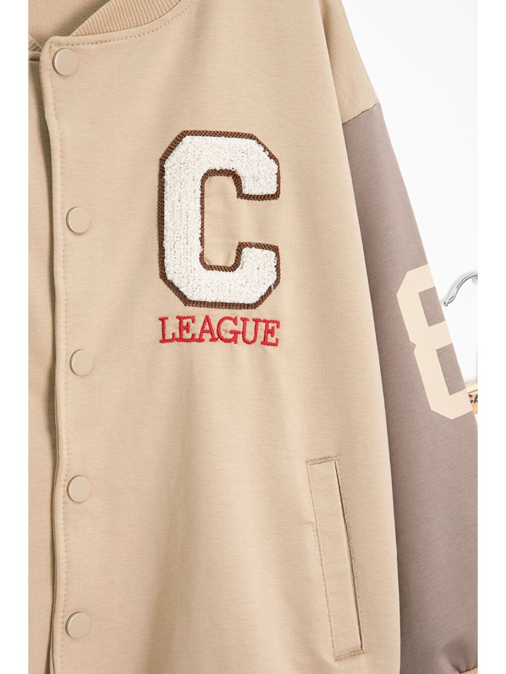 Bej Yazı Nakışlı Kolej Ceketli Erkek Çocuk Eşofman Takımı 21225-2