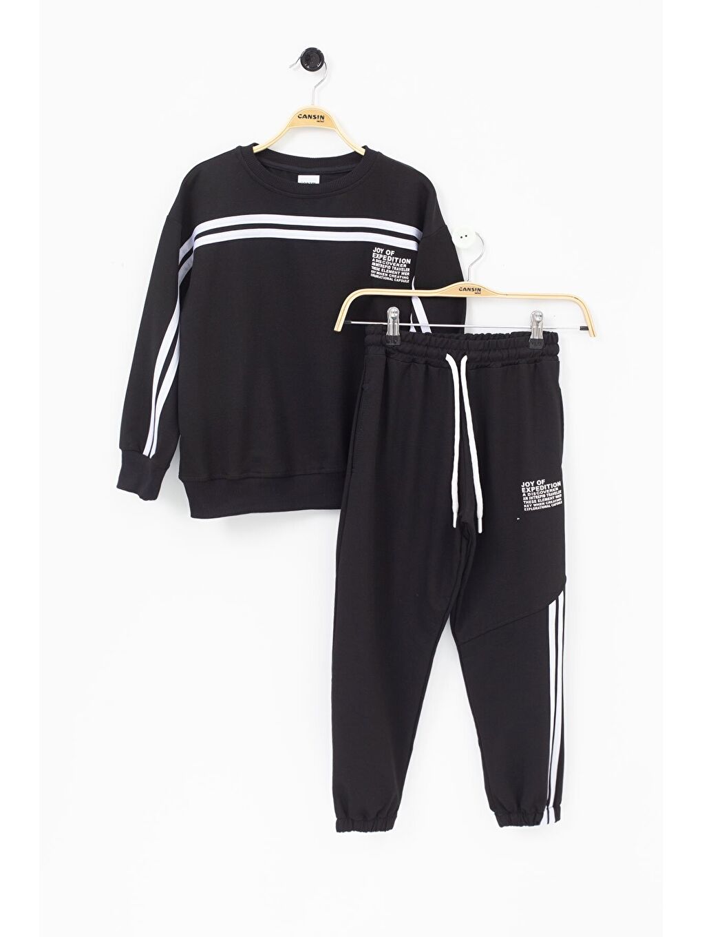 Siyah Şerit Detaylı Bisiklet Yaka Erkek Çocuk Basic Eşofman Takımı 21260-3
