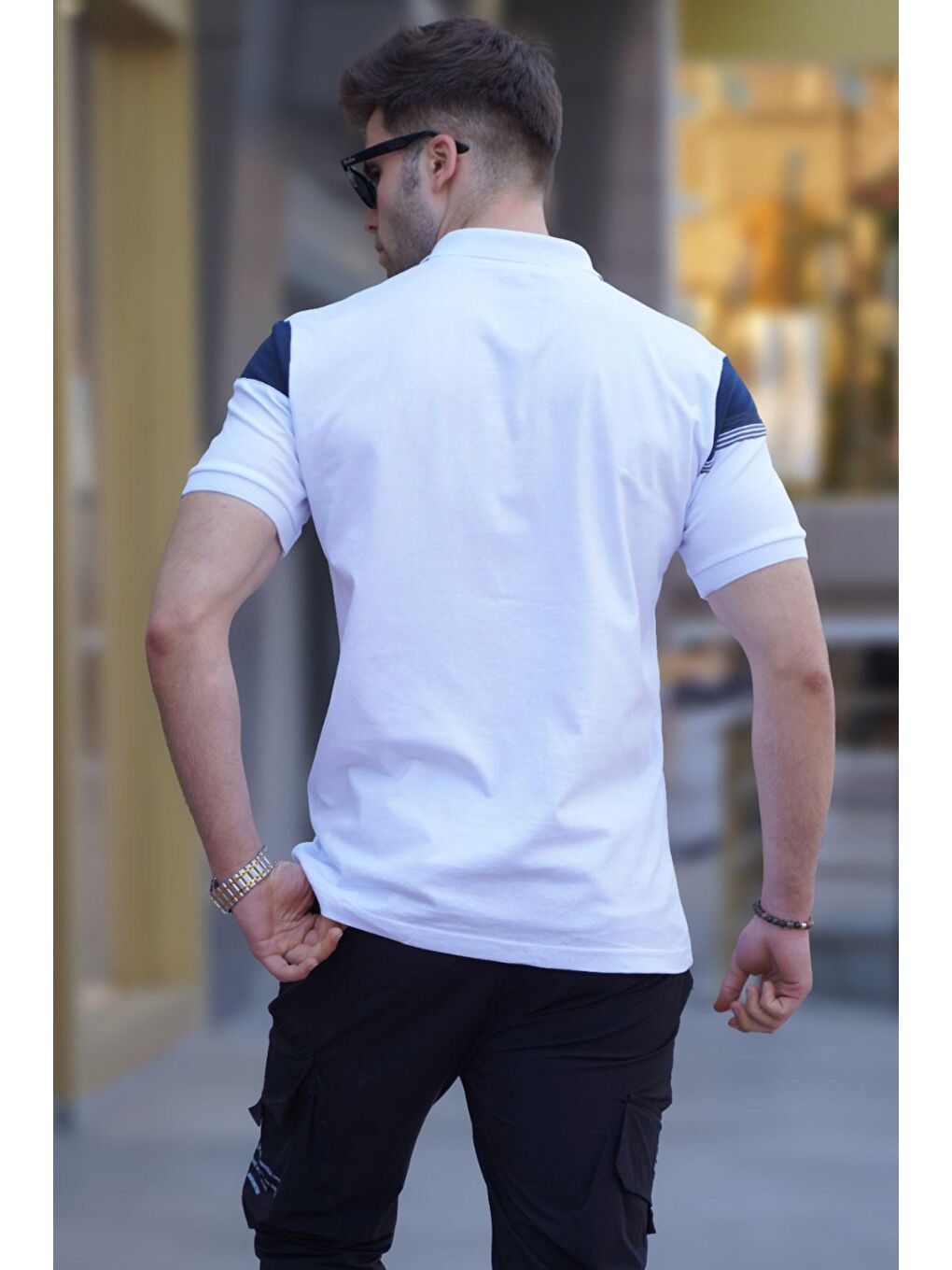 Beyaz Düğmeli Polo Yaka Erkek Tişört 5855-1