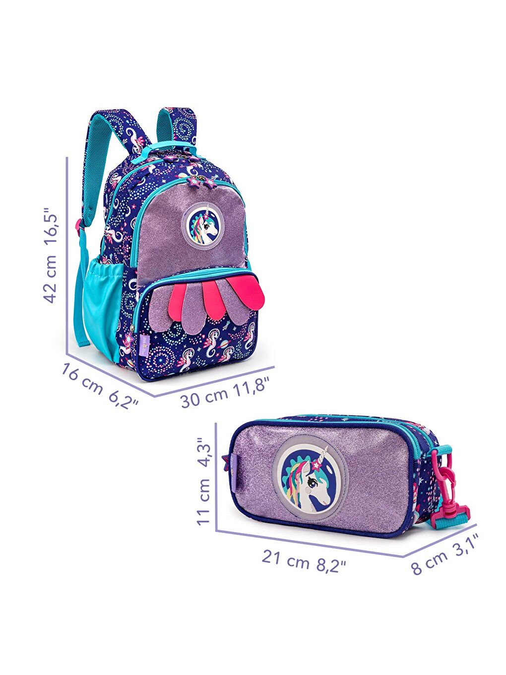 Mor Ayris Çocuk Okul Çantası ve Bel Çantası Fonksiyonlu Kalem Kutusu Seti-1