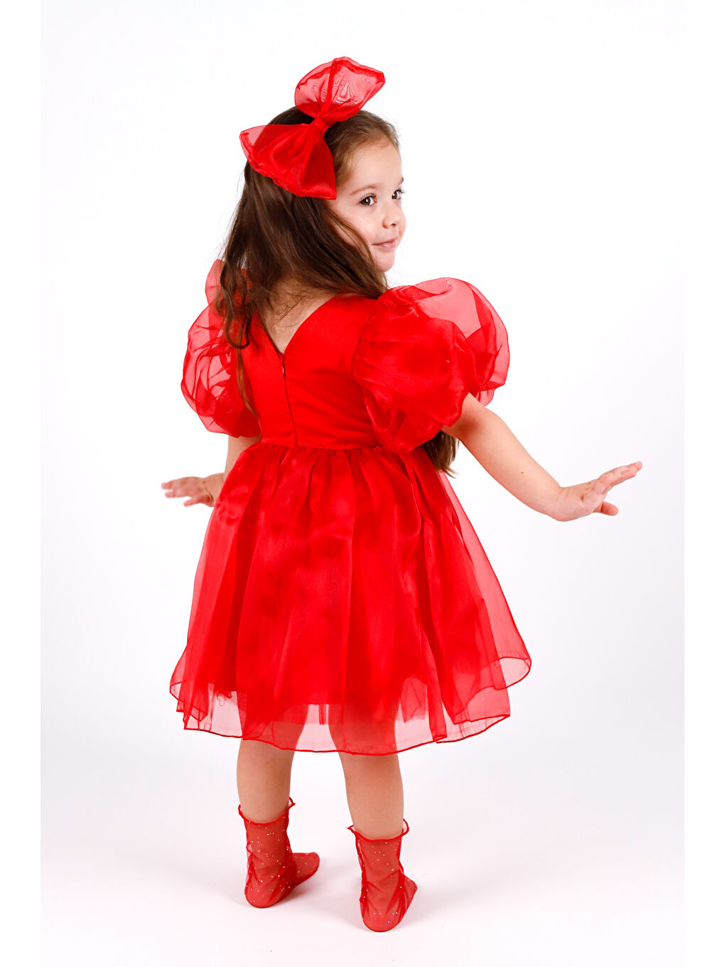 Kırmızı Taçlı Organze Kız Çocuk Parti Elbisesi - Carlene-1