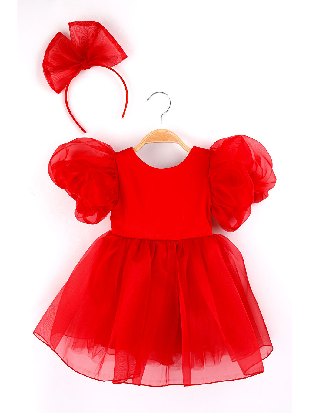 Kırmızı Taçlı Organze Kız Çocuk Parti Elbisesi - Carlene-2