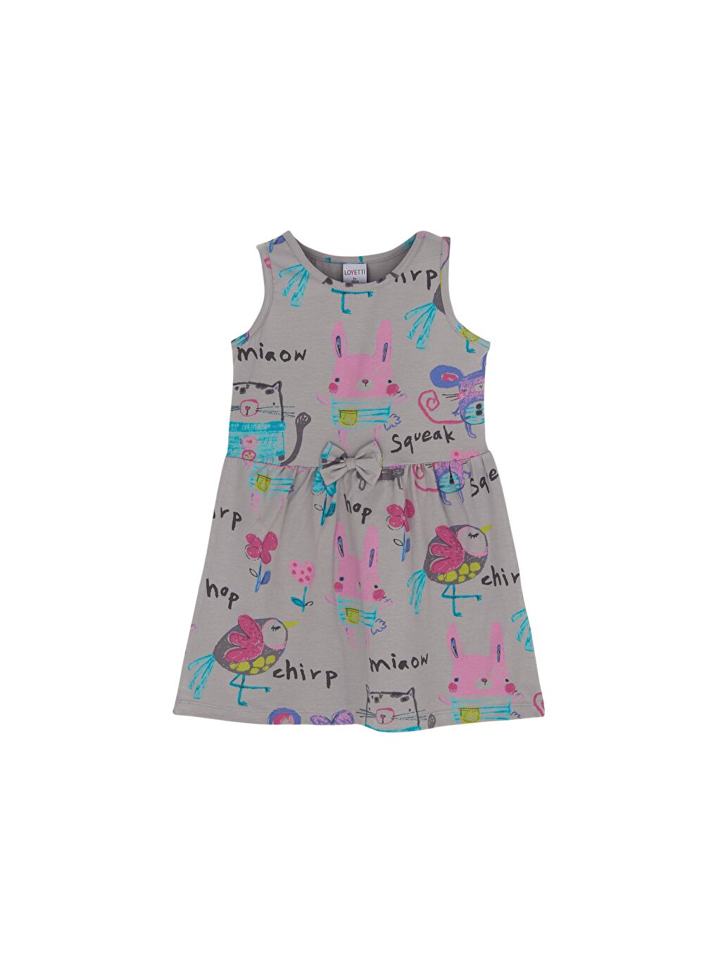 Gri Kız Çocuk Chirping Animals Desen Kolsuz Elbise