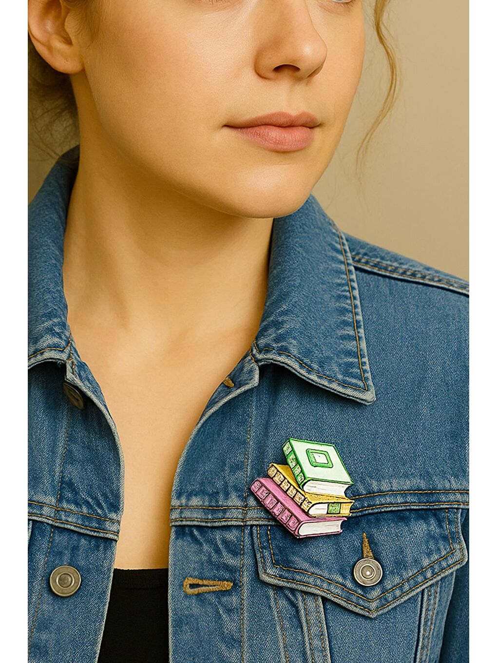 Karışık Parlak Taşlı Kitap Kurdu Broş Yaka İğnesi-6