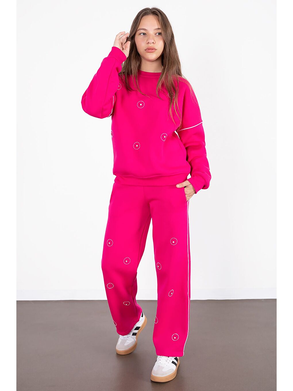 Fuşya Payet İşlemeli Şardonlu Kız Çocuk 2li Eşofman Takımı 21426