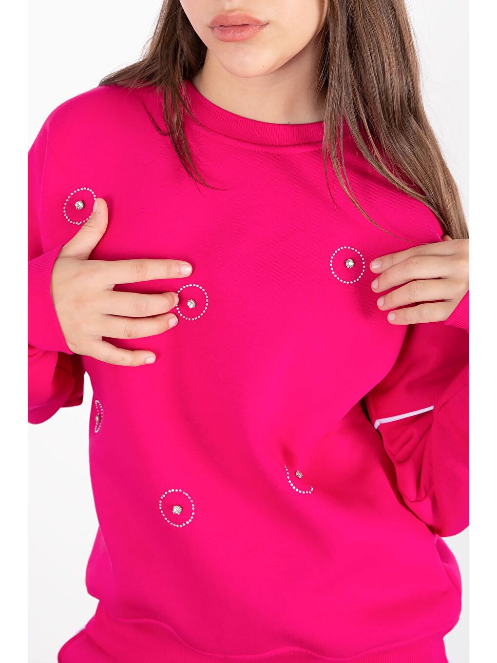 Fuşya Payet İşlemeli Şardonlu Kız Çocuk 2li Eşofman Takımı 21426-4