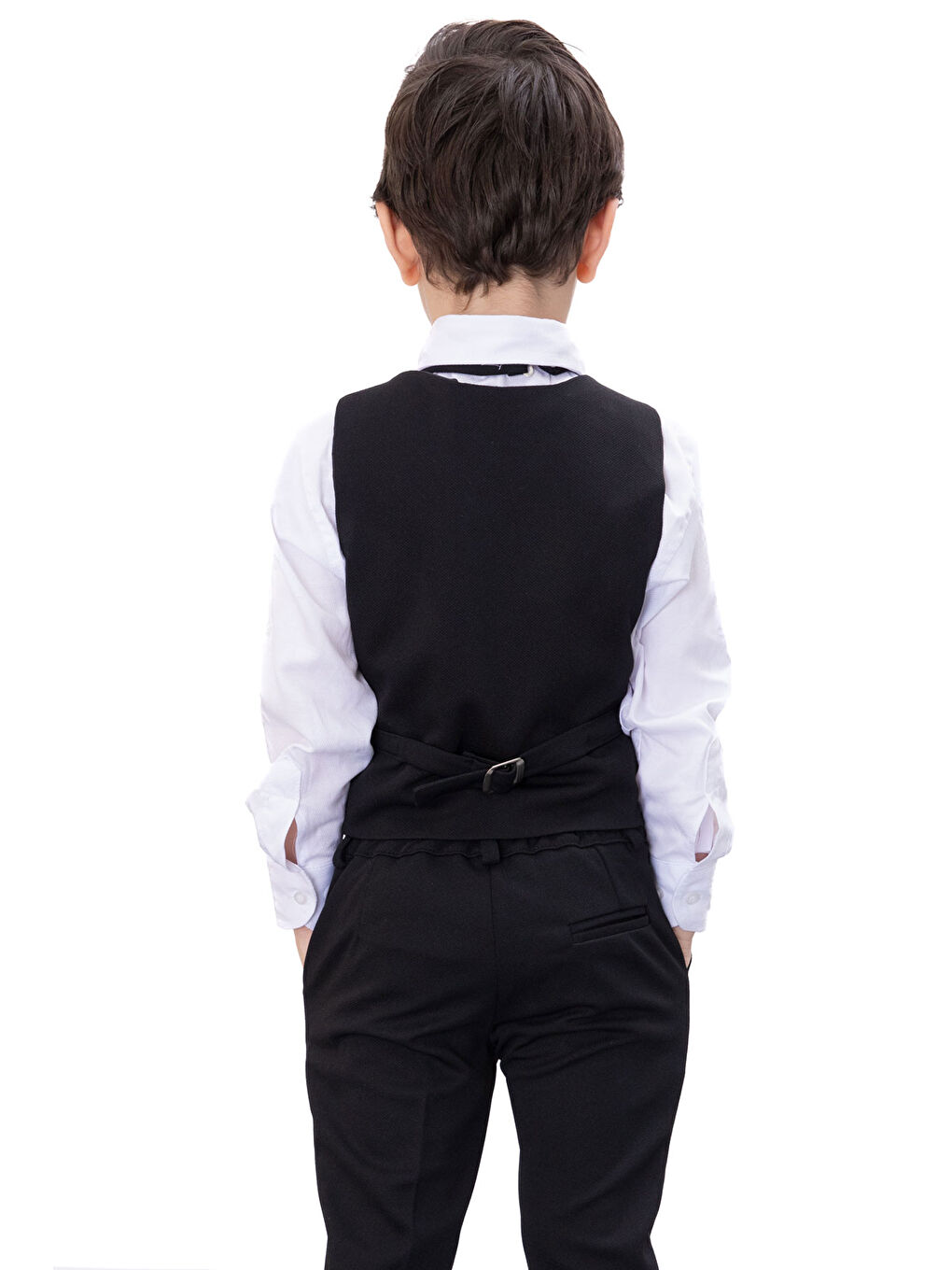 Siyah Düğmeli Yelekli Papyonlu Gömlekli Erkek Çocuk 4lü Takım Elbise 20542-4