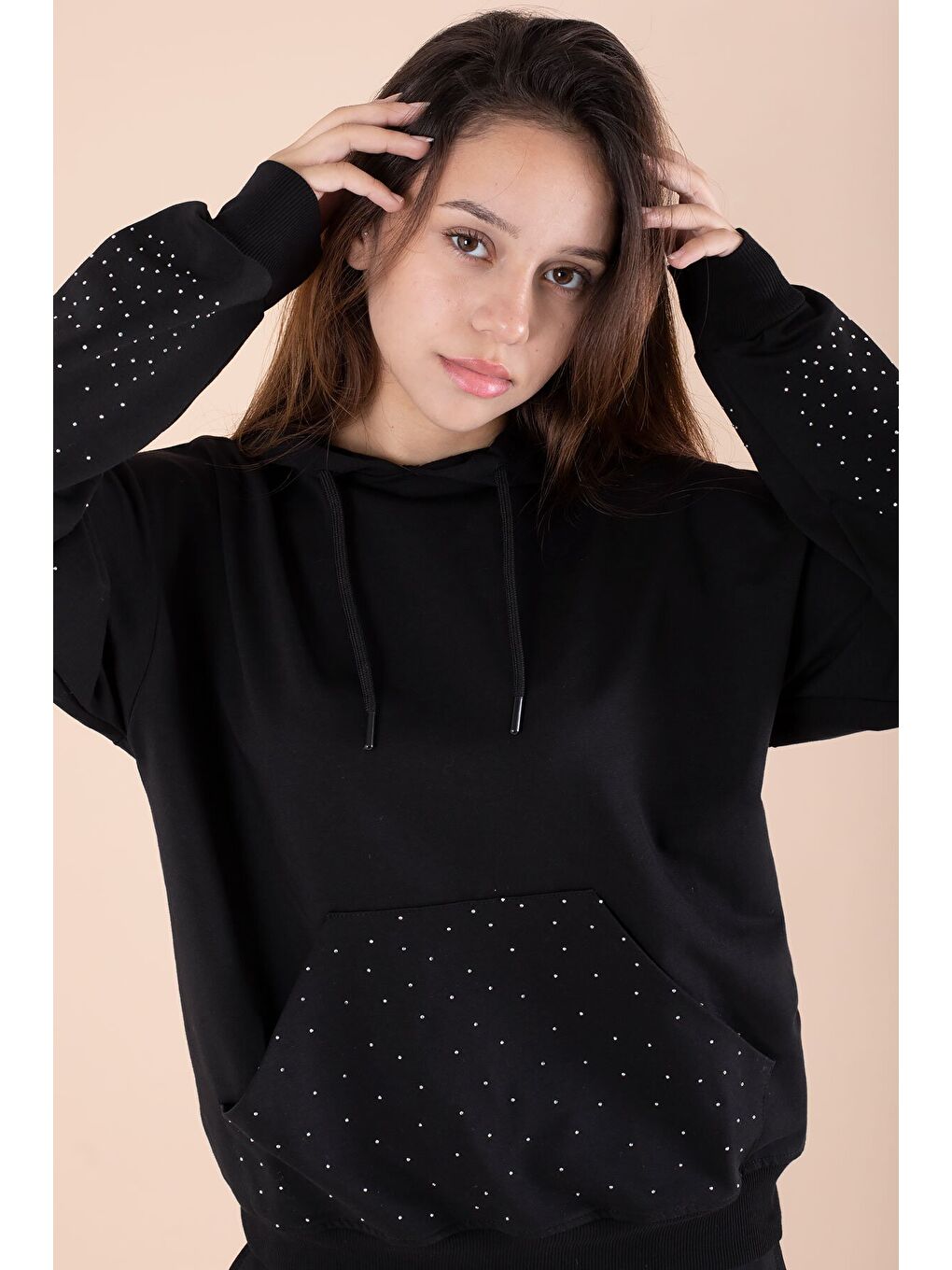 Siyah Kız Çocuk Taş Detaylı 2li Takım 21183-4