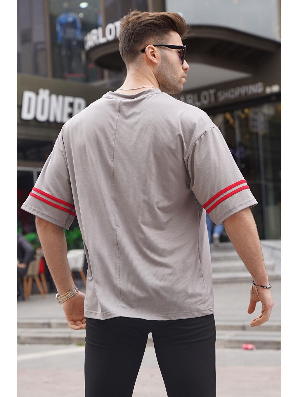 Gri Baskılı Oversize Erkek Tişört 6129-1