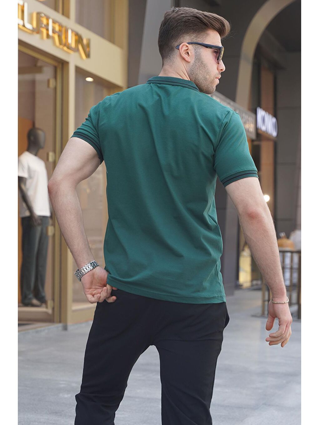 Koyu Yeşil Polo Yaka Erkek Tişört 6113-1