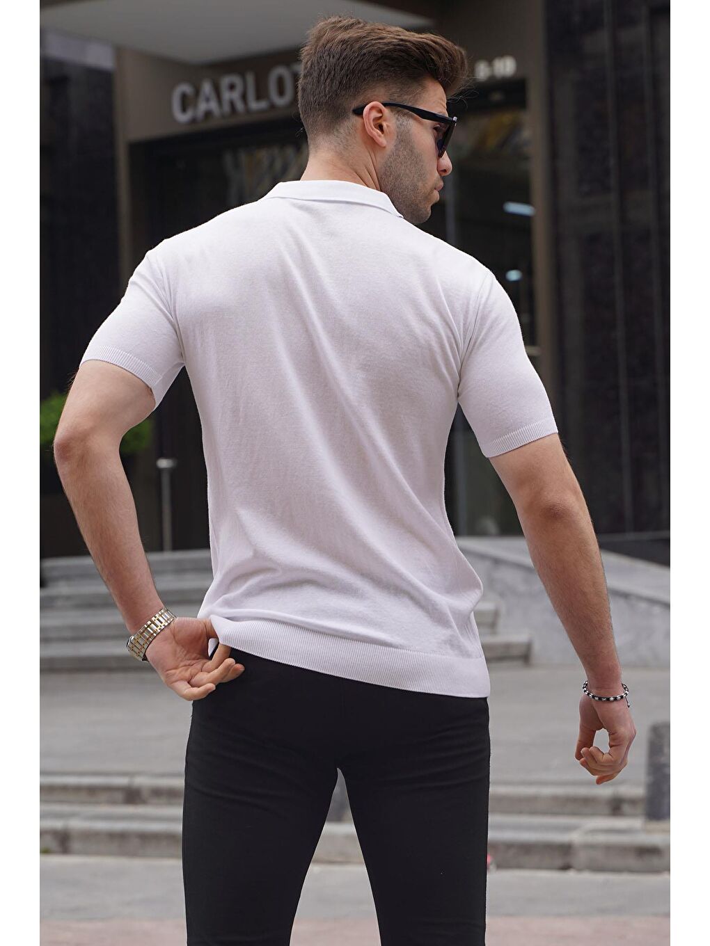 Siyah Beyaz Polo Yaka Triko Erkek Tişört 6353-1