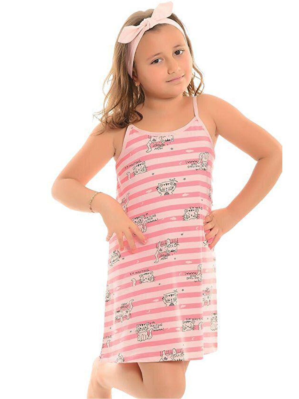 Little Frog Kids Pembe Pamuklu İnce Askılı Desenli Kız Çocuk Tunik