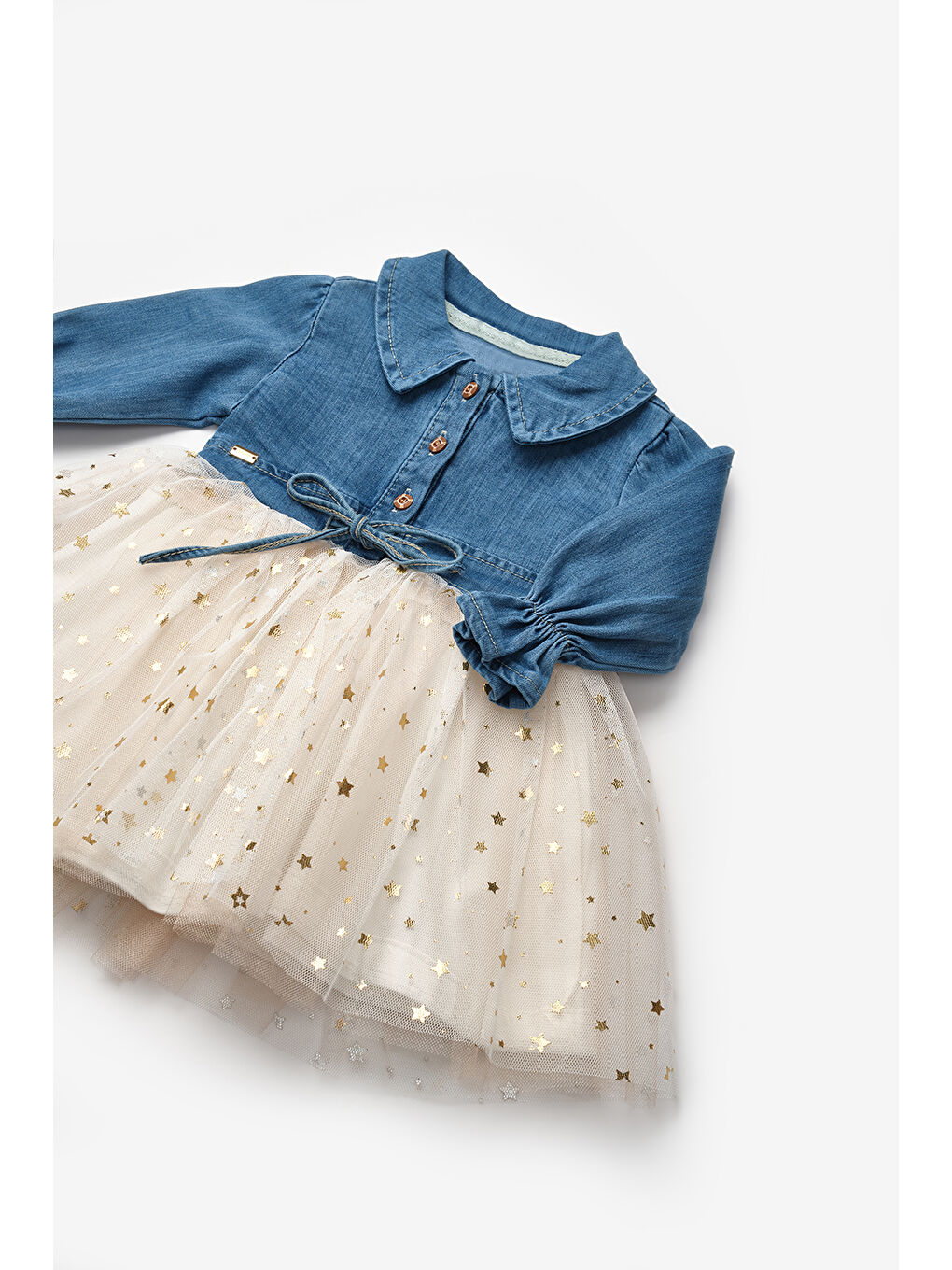 Pembe Pudra Yıldızlı Tül Etekli Kız Bebek Elbise - Florine-2