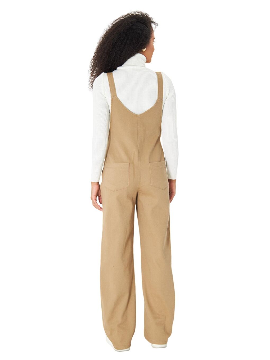 Bej Yandan Fermuarlı Kadın Denim Hamile Salopet-4