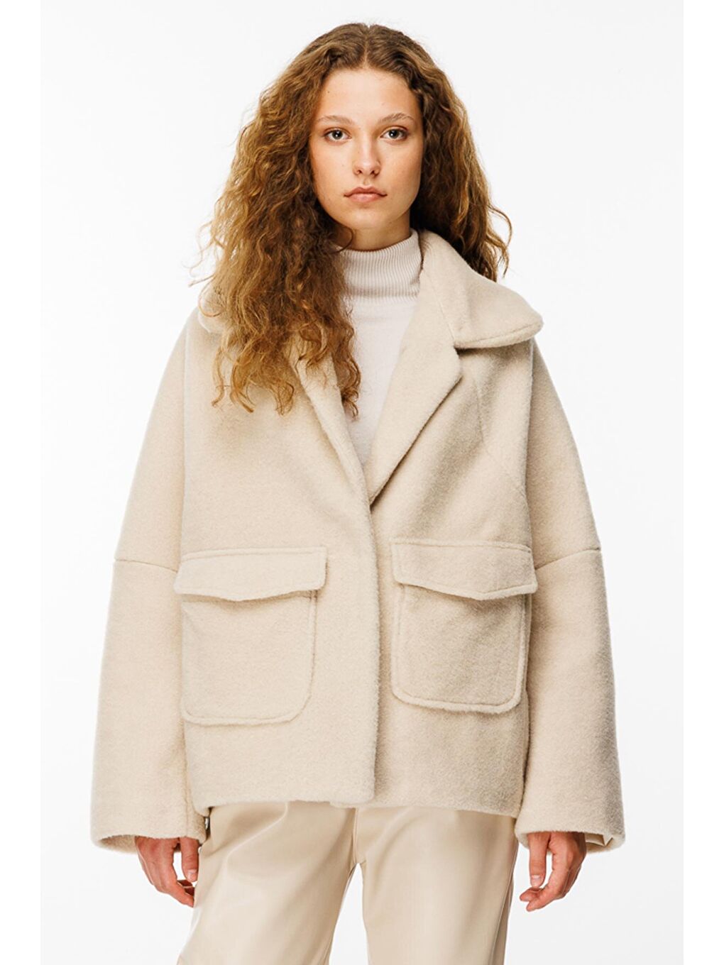 Cep Kapaklı Oversize Bej Kaban-1