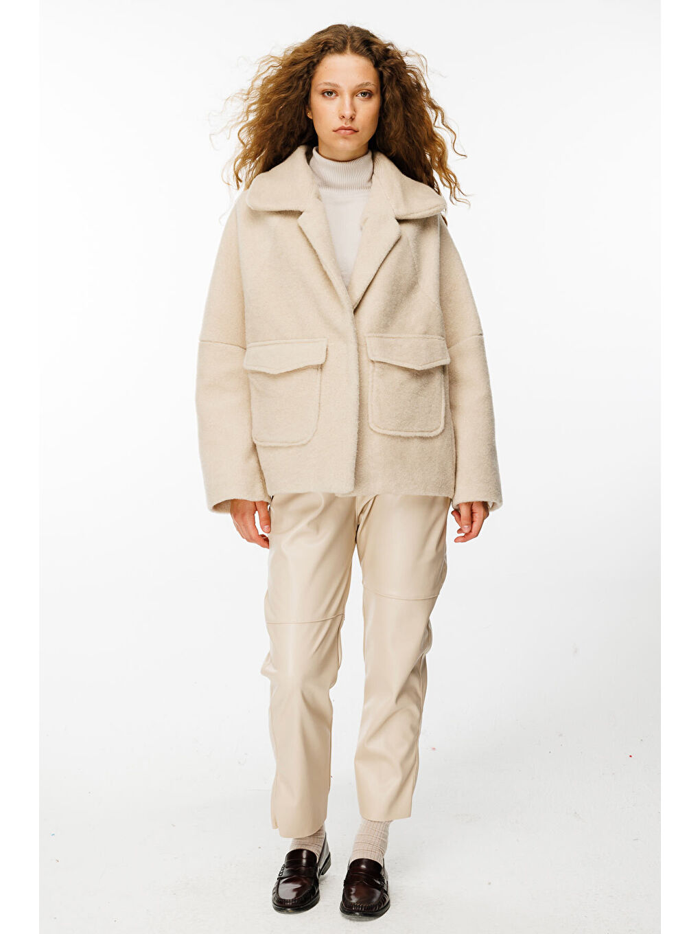 Cep Kapaklı Oversize Bej Kaban-2