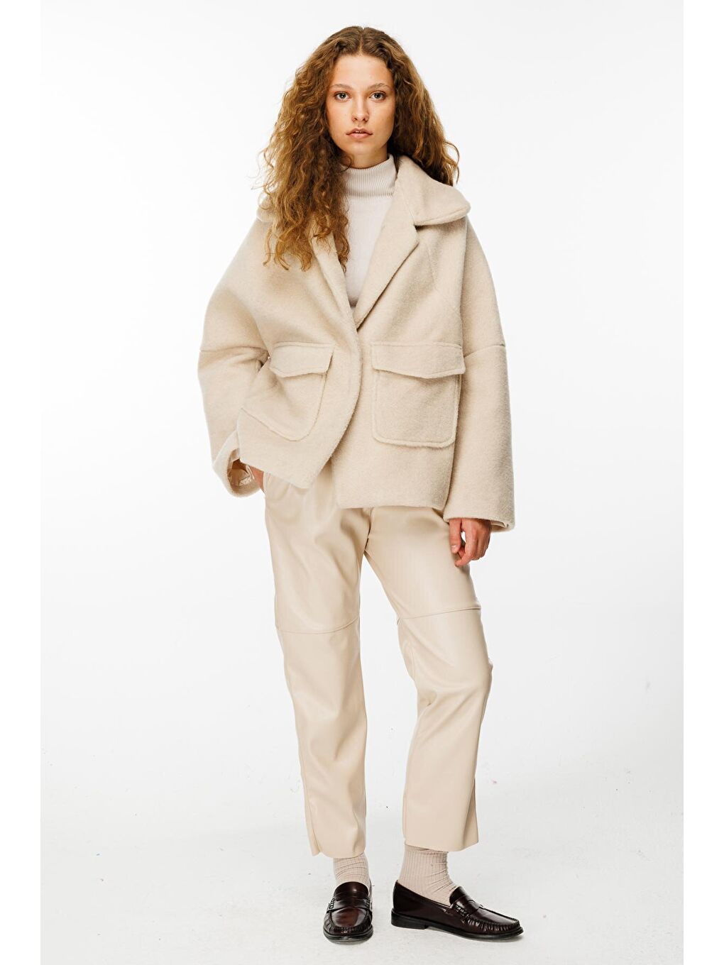 Cep Kapaklı Oversize Bej Kaban-4