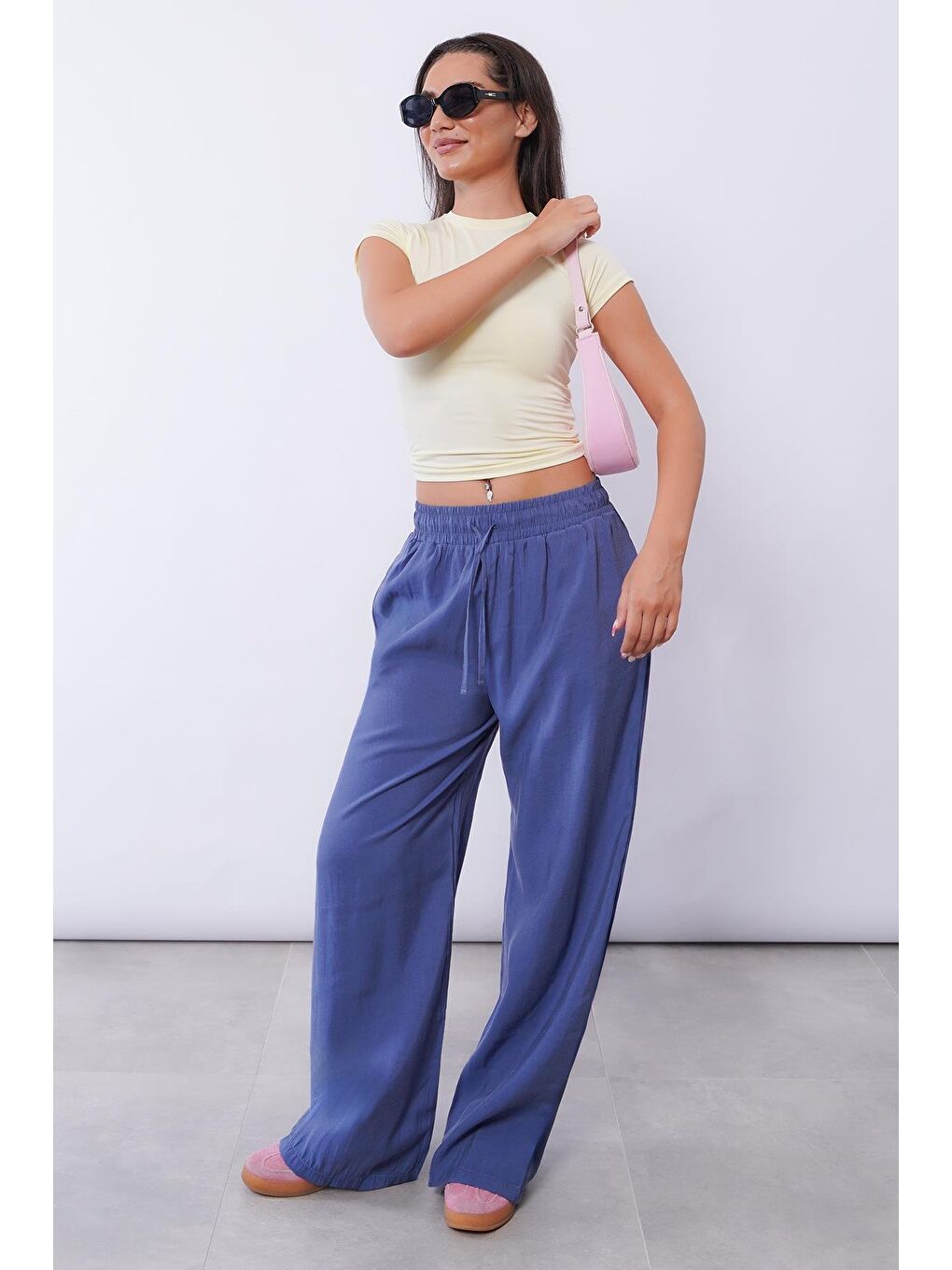 İndigo Geniş Paça Kadın Pantolon Mg1982-5