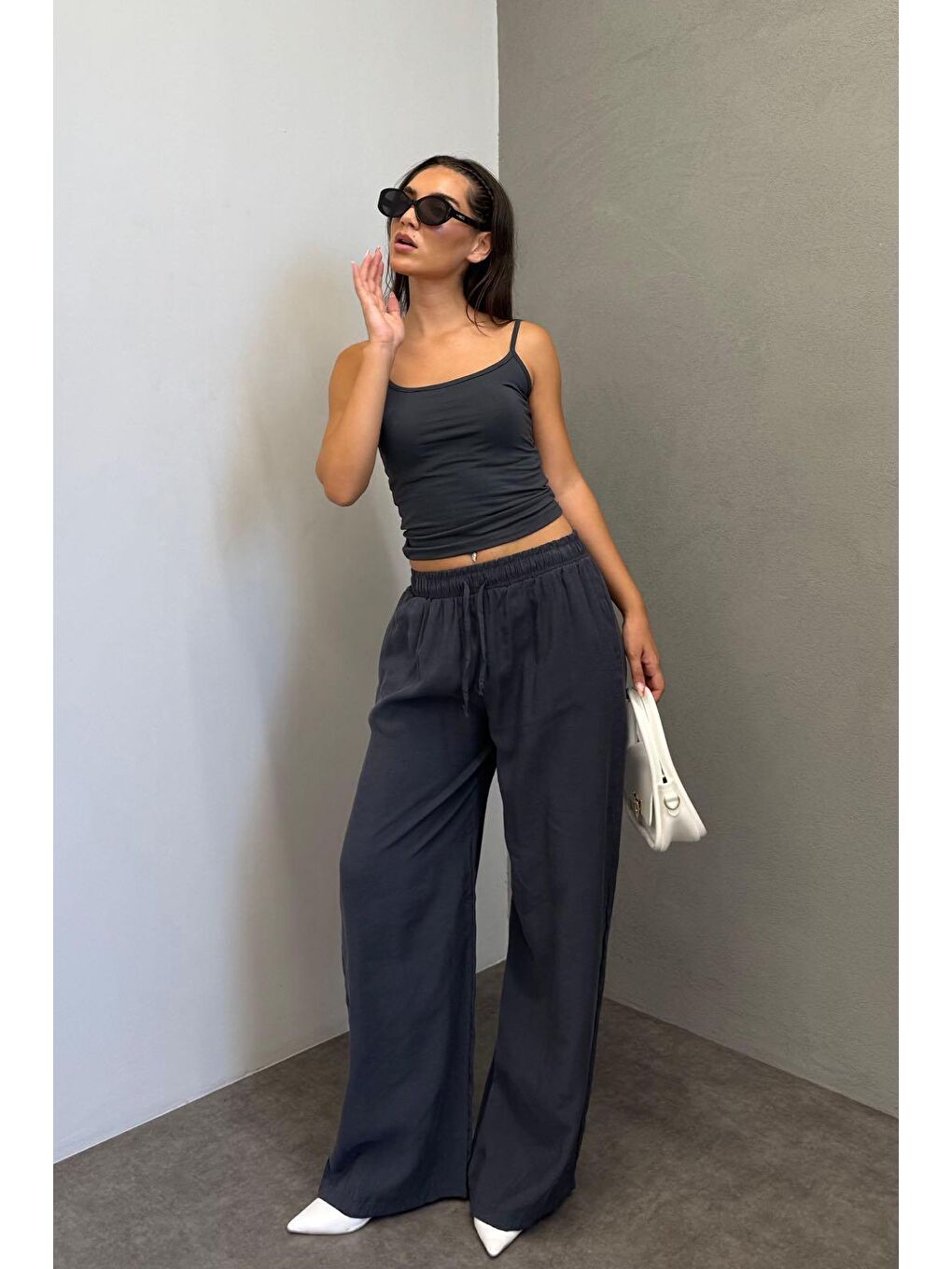 Antrasit Geniş Paça Kadın Pantolon Mg1982