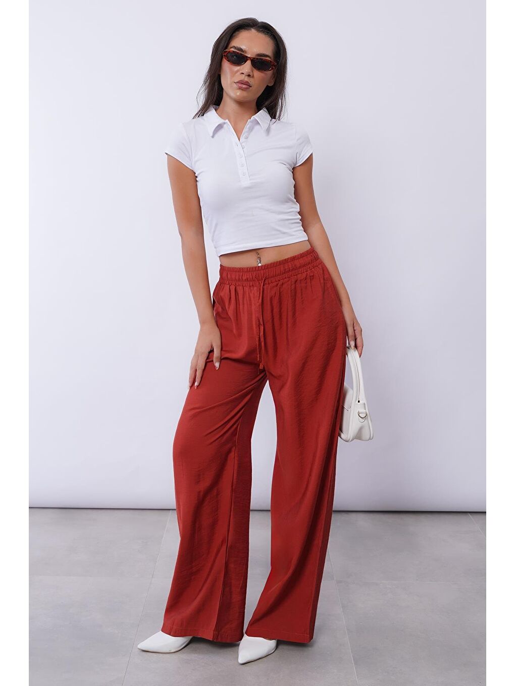 Kahverengi Kiremit Geniş Paça Kadın Pantolon Mg1982-8