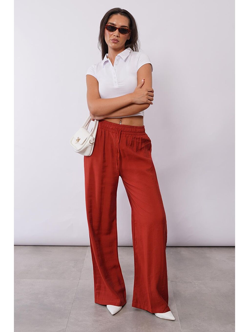 Kahverengi Kiremit Geniş Paça Kadın Pantolon Mg1982-9