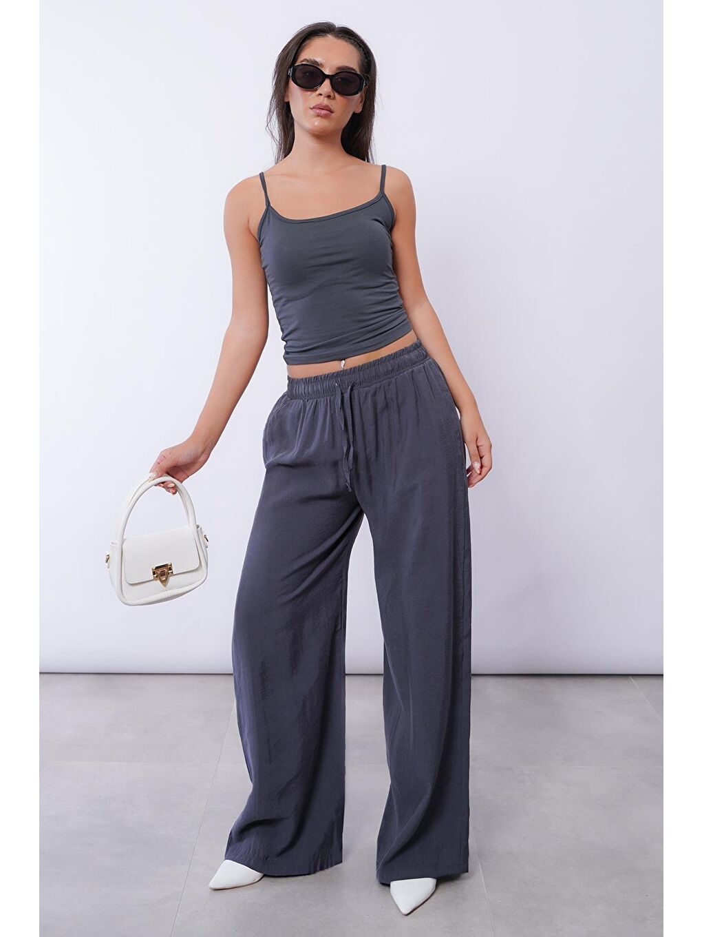 Antrasit Geniş Paça Kadın Pantolon Mg1982-5