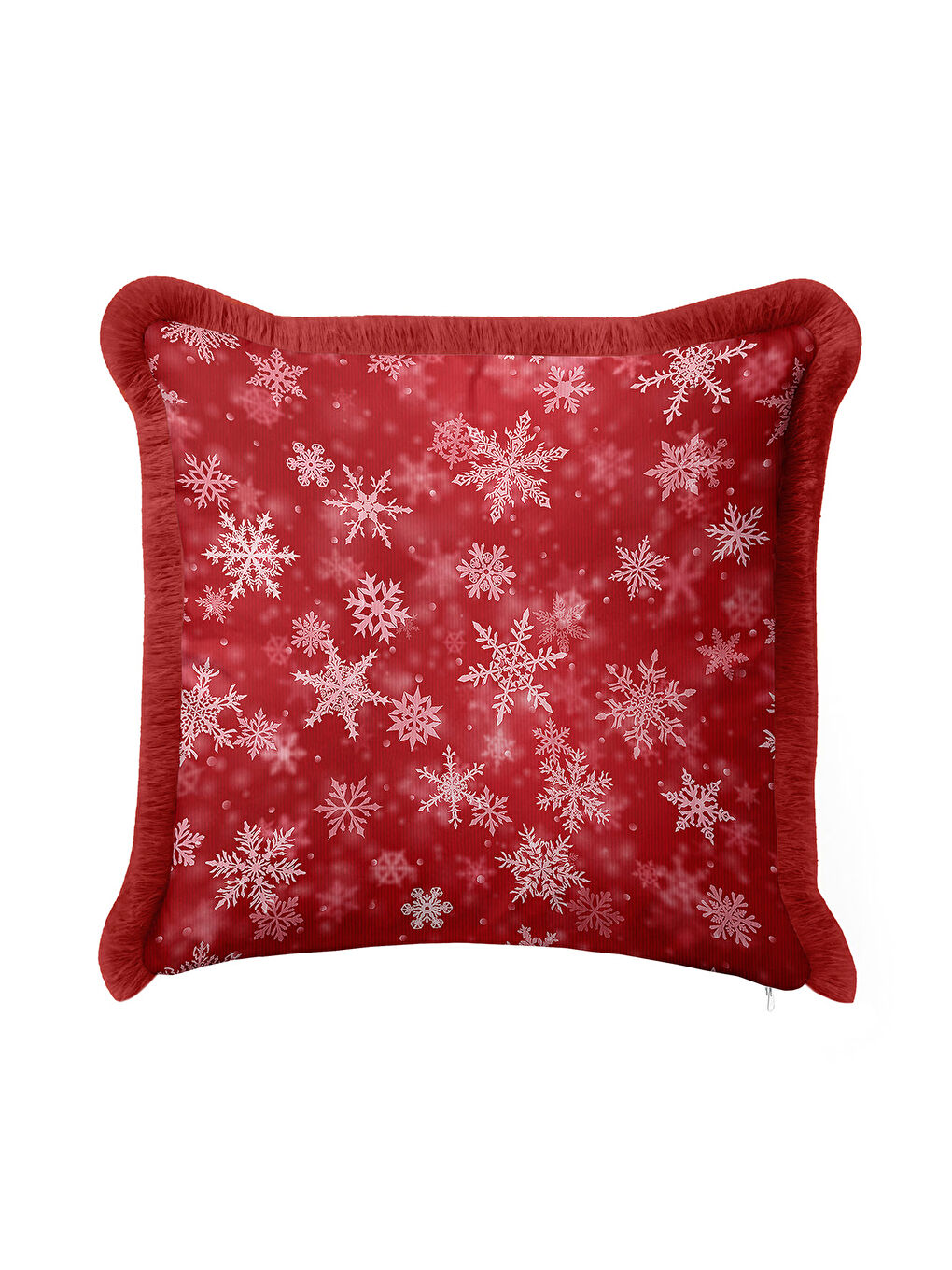 Karışık Lüks Kar Tanesi Saçaklı Yastık Kılıfı - Kış Temalı Modern Kırmızı Beyaz Püsküllü Kırlent Kılıfı-2