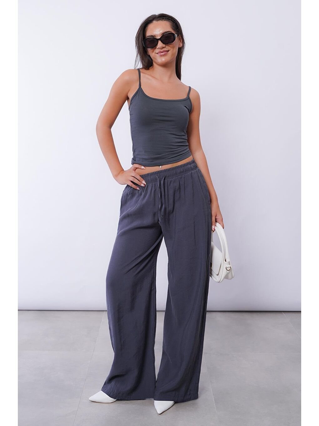 Antrasit Geniş Paça Kadın Pantolon Mg1982-6