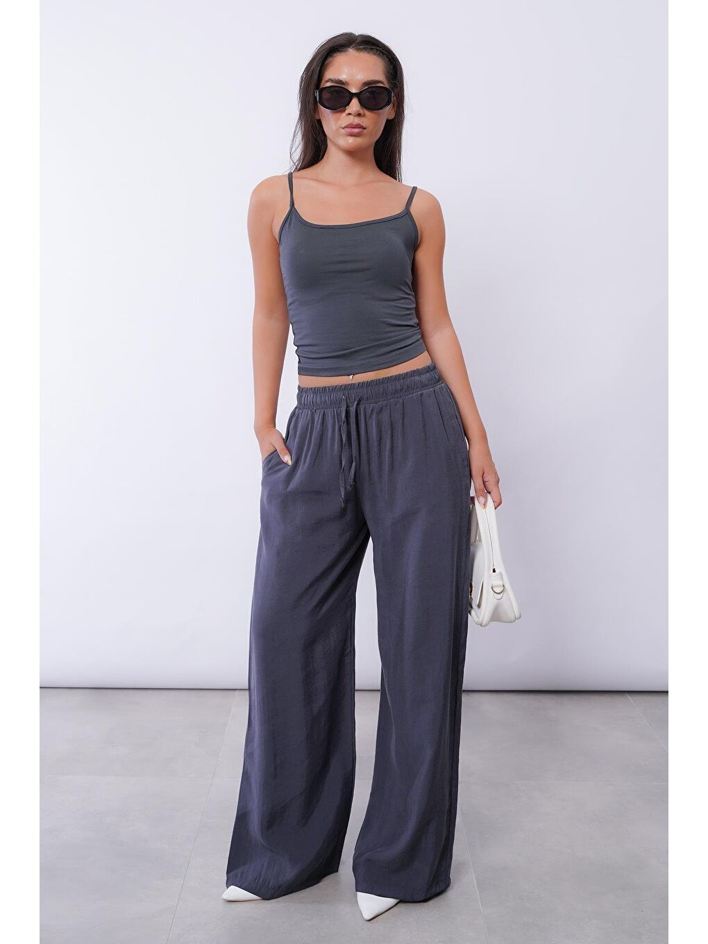 Antrasit Geniş Paça Kadın Pantolon Mg1982-7