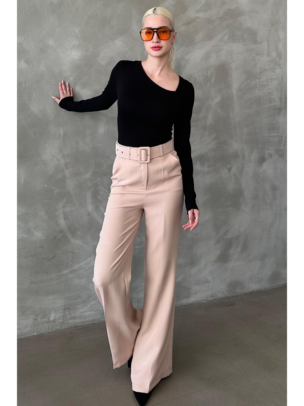 Bej İspanyol Paça Kadın Kumaş Pantolon Mg2303-1