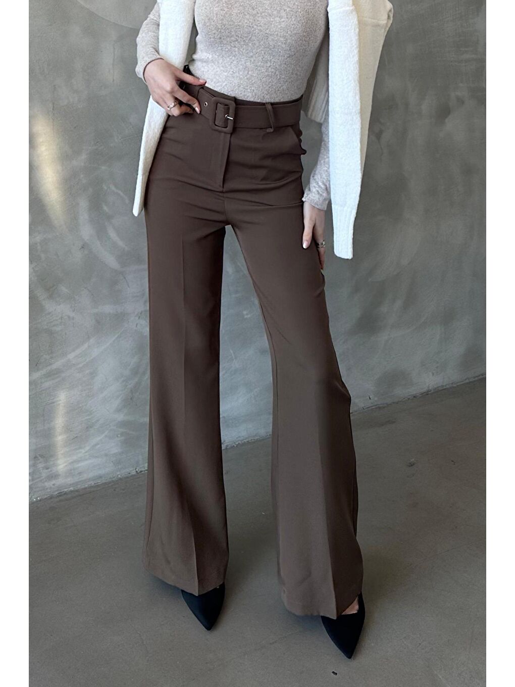 Kahverengi İspanyol Paça Kadın Kumaş Pantolon Mg2303-4