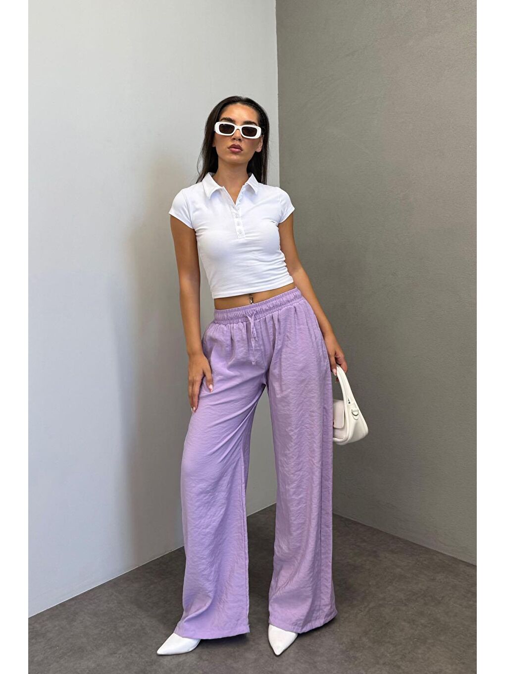 Lila Geniş Paça Kadın Pantolon Mg1982