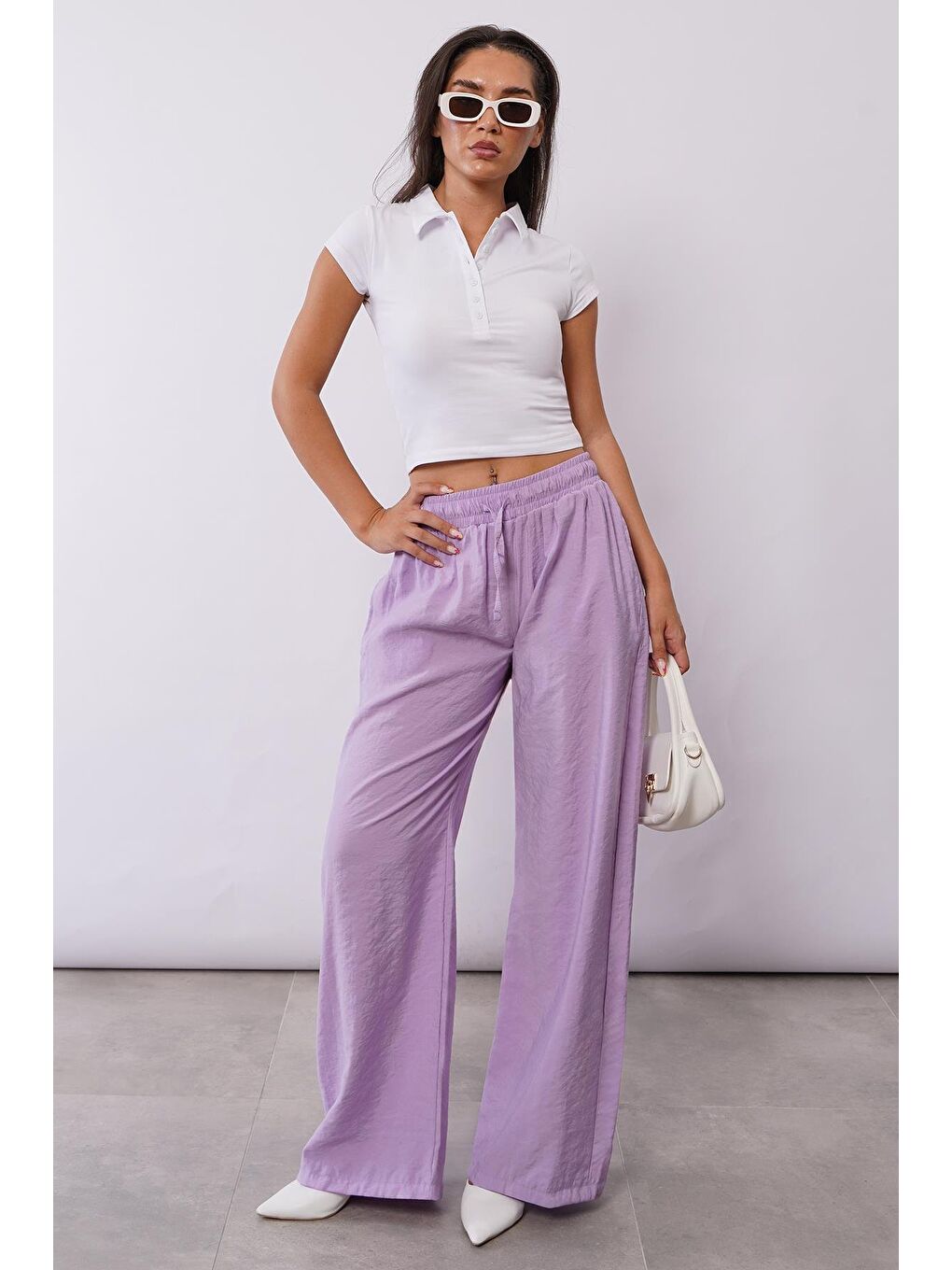 Lila Geniş Paça Kadın Pantolon Mg1982-1