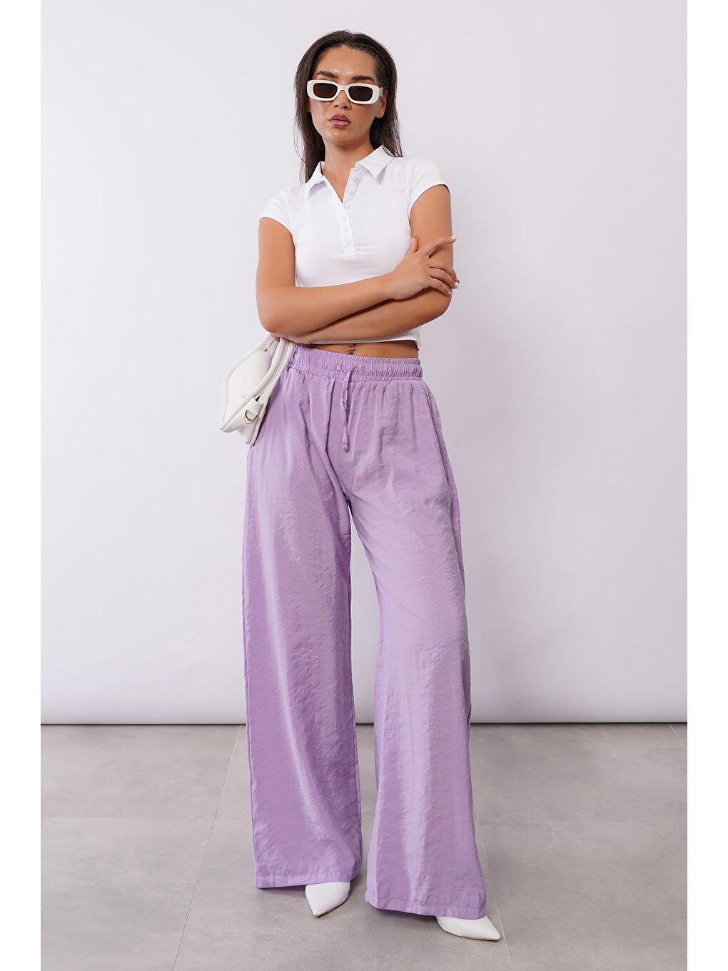Lila Geniş Paça Kadın Pantolon Mg1982-2