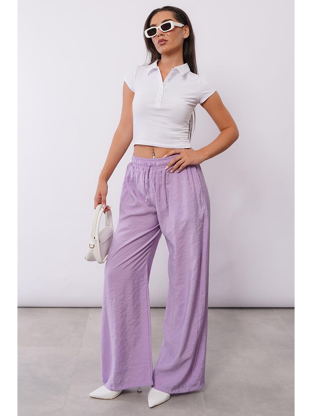 Lila Geniş Paça Kadın Pantolon Mg1982-3