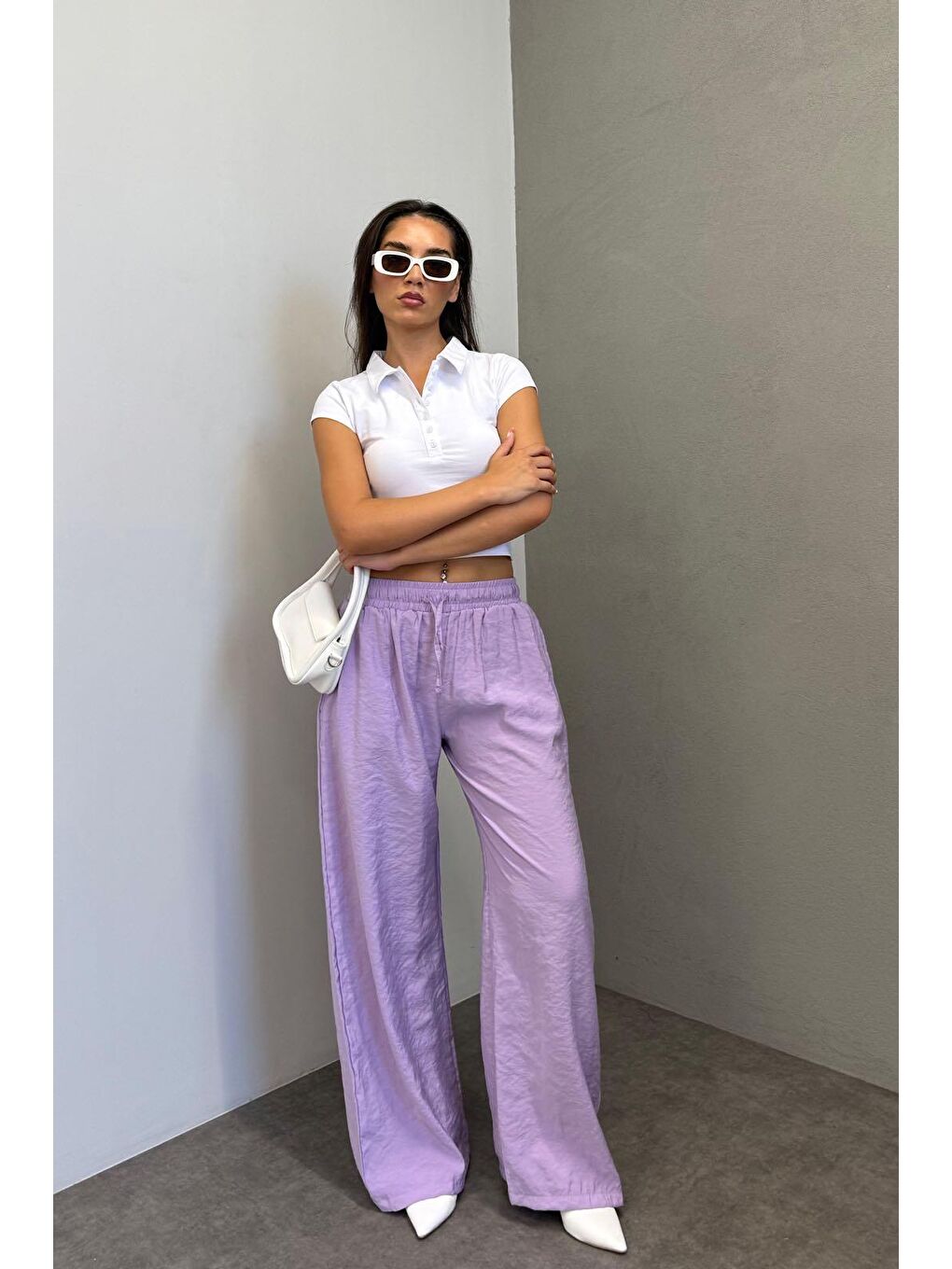 Lila Geniş Paça Kadın Pantolon Mg1982-4