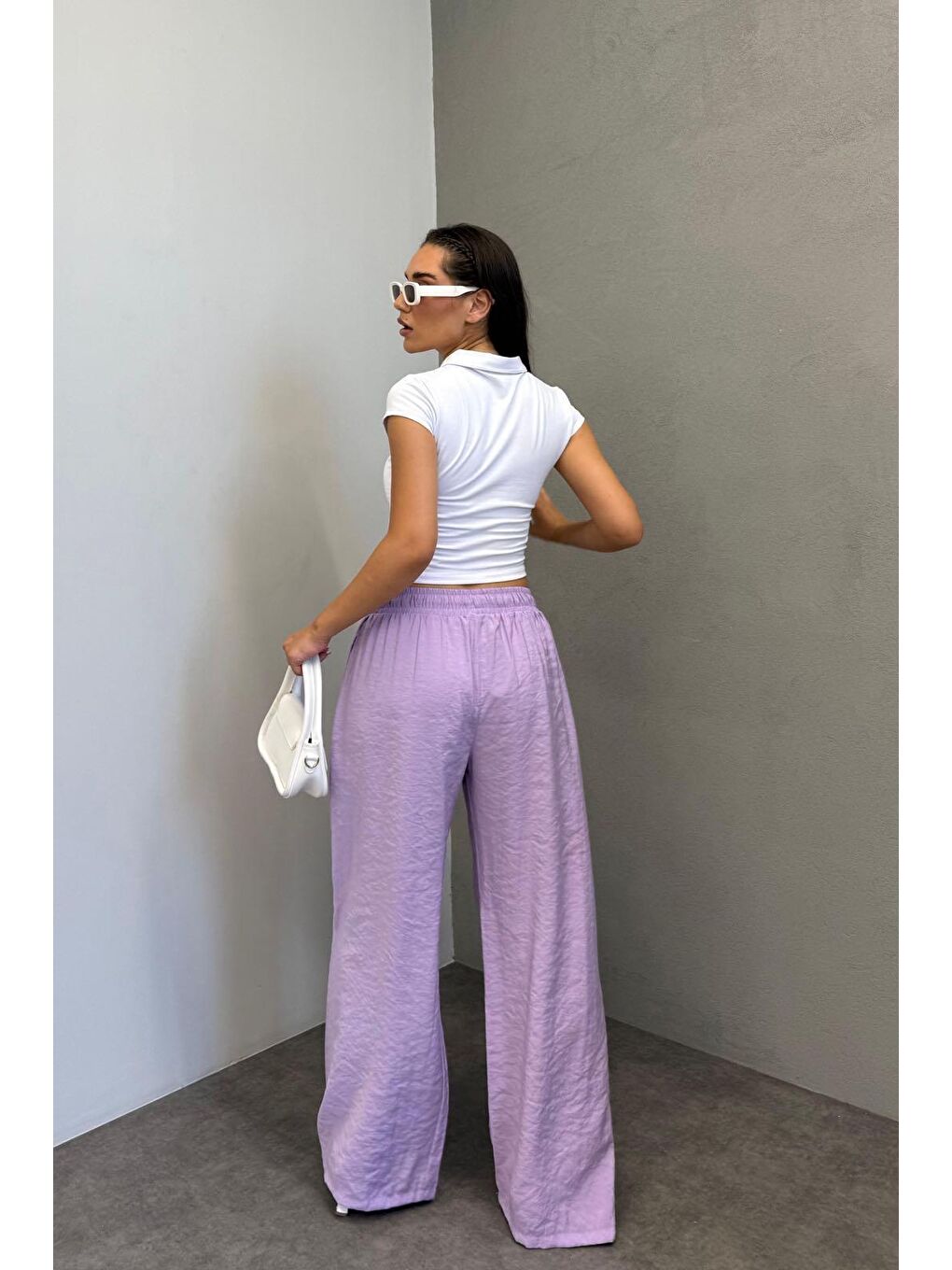 Lila Geniş Paça Kadın Pantolon Mg1982-5