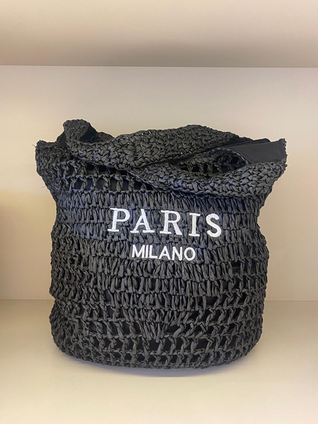 Siyah El Örgüsü Hasır Çanta