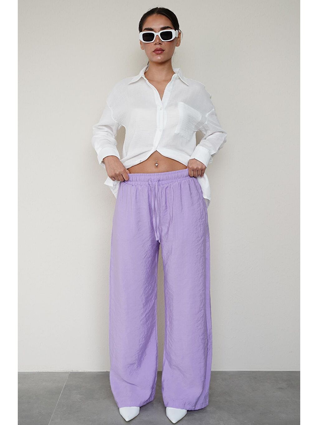 Lila Geniş Paça Kadın Pantolon Mg1982-8