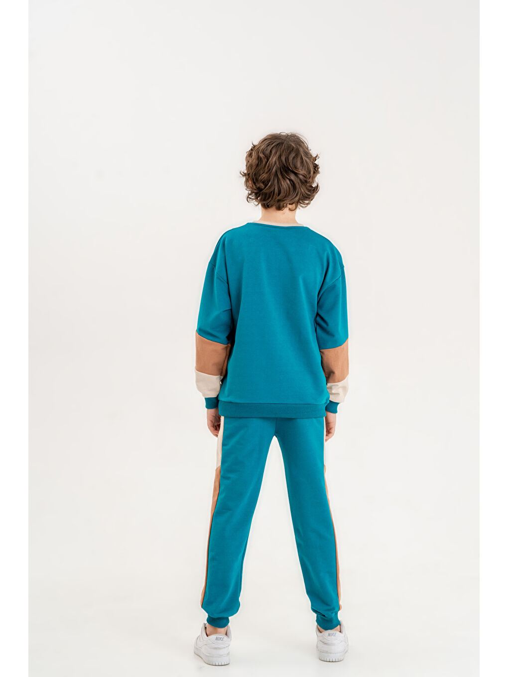 Turkuaz Always Brave Baskılı Kanguru Cep Detay Bisiklet Yaka Alt Üst Erkek Çocuk Eşofman Takımı-3