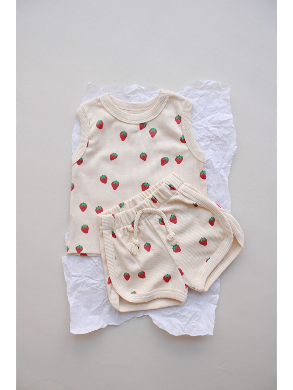 Ekru Ağaç Baskı Kaşkorse Atlet Şort Takım