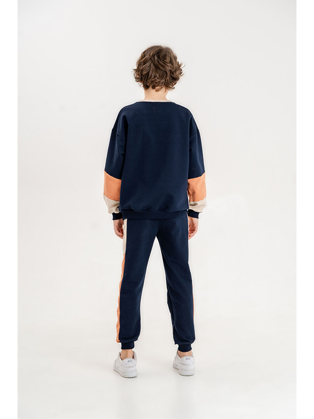 Lacivert Always Brave Baskılı Kanguru Cep Detay Bisiklet Yaka Alt Üst Erkek Çocuk Eşofman Takımı-2