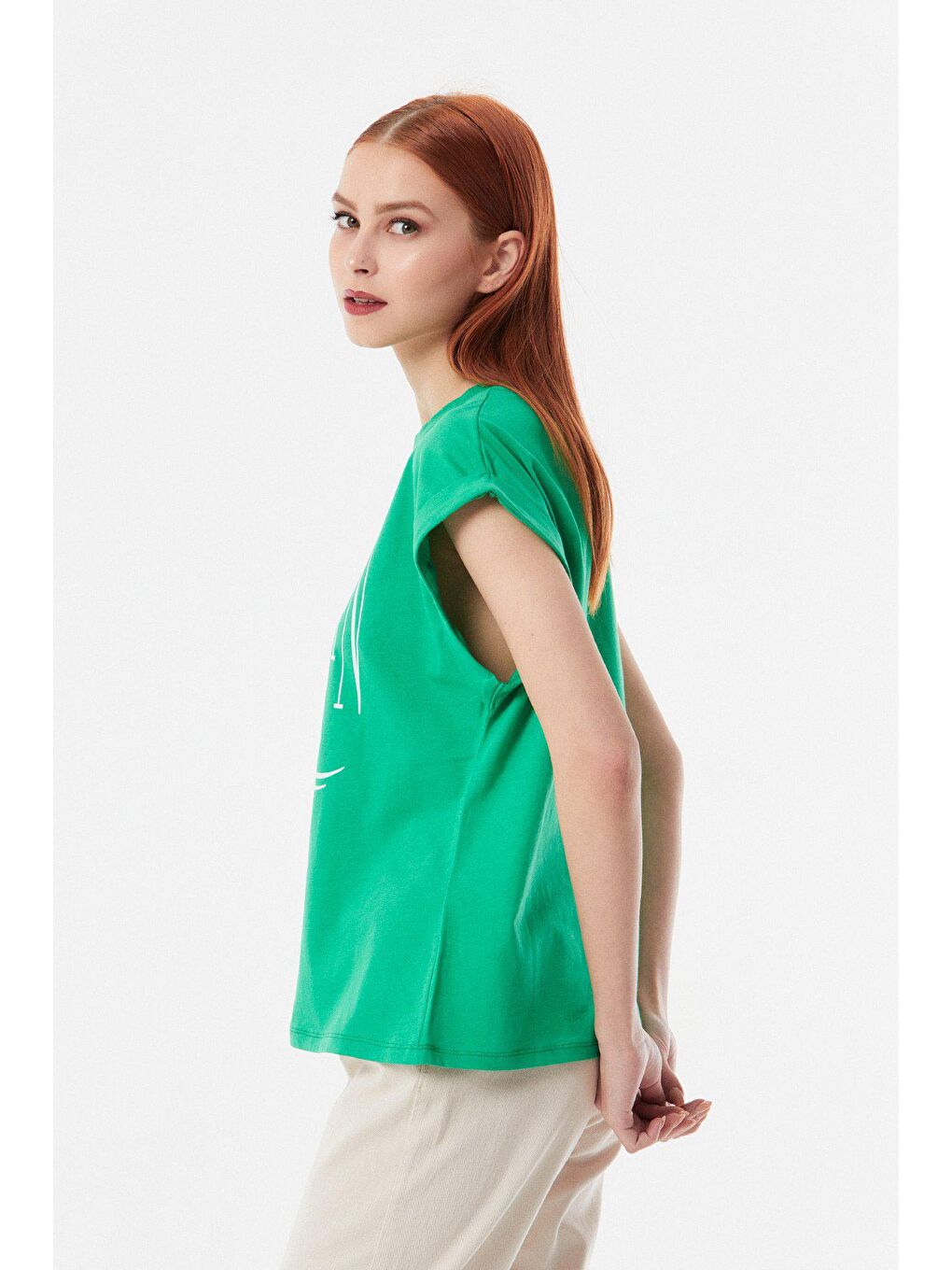 Yeşil Michigan Baskılı Bisiklet Yaka Tişört-3