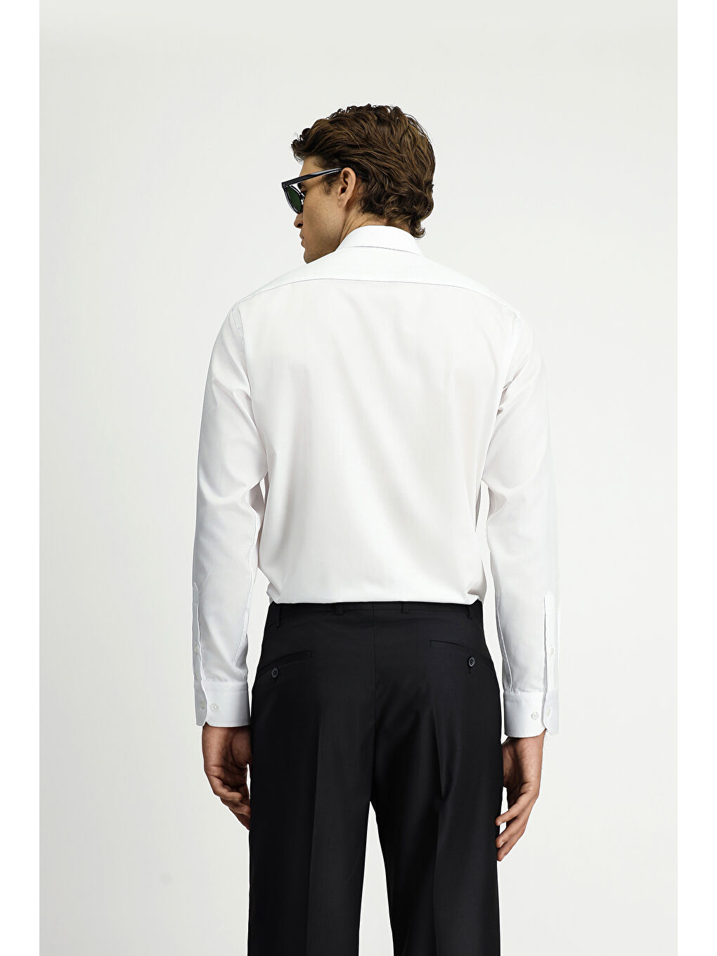 Beyaz Uzun Kol Non Iron Saten Klasik Pamuklu Gömlek-4