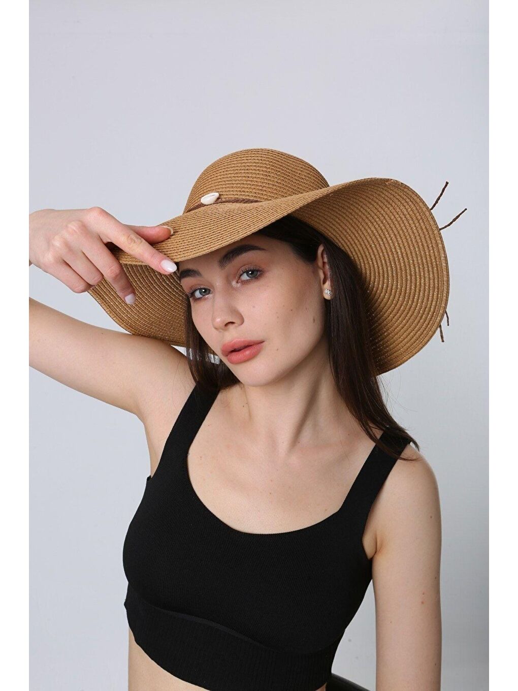 Kahverengi Kadın Hasır Camel Deniz Kabuklu Şapka Hsr2064 Kutulu Gönderim