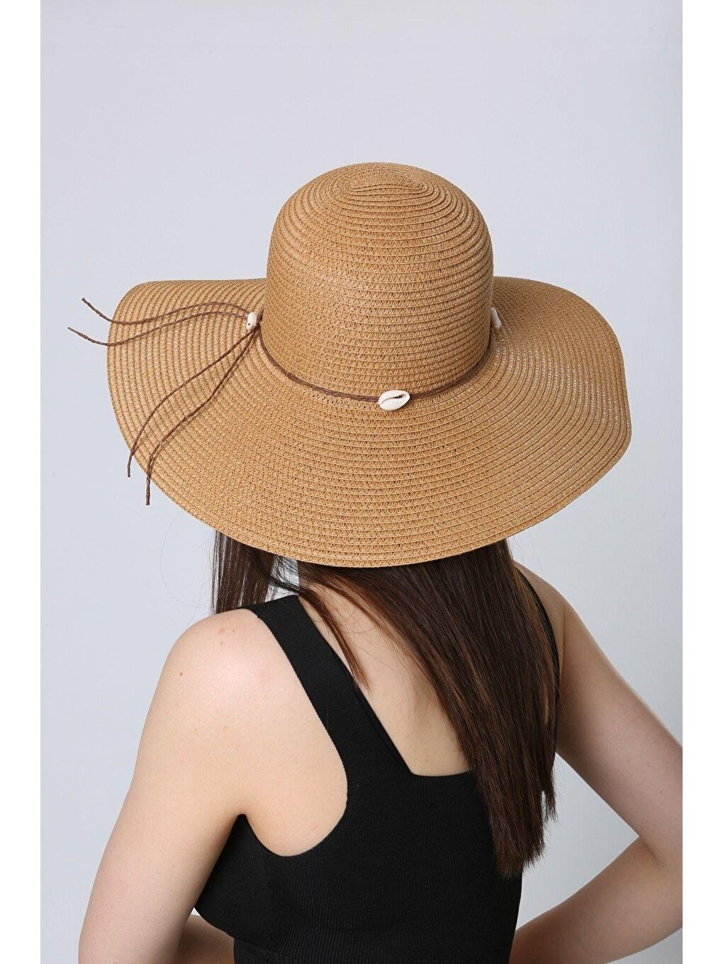 Kahverengi Kadın Hasır Camel Deniz Kabuklu Şapka Hsr2064 Kutulu Gönderim-1